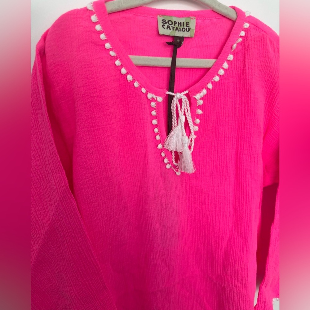 NWT Sophie Catalou Girls Hot Pink Tunic Cover Up Size 7 - Picture 2 of 6